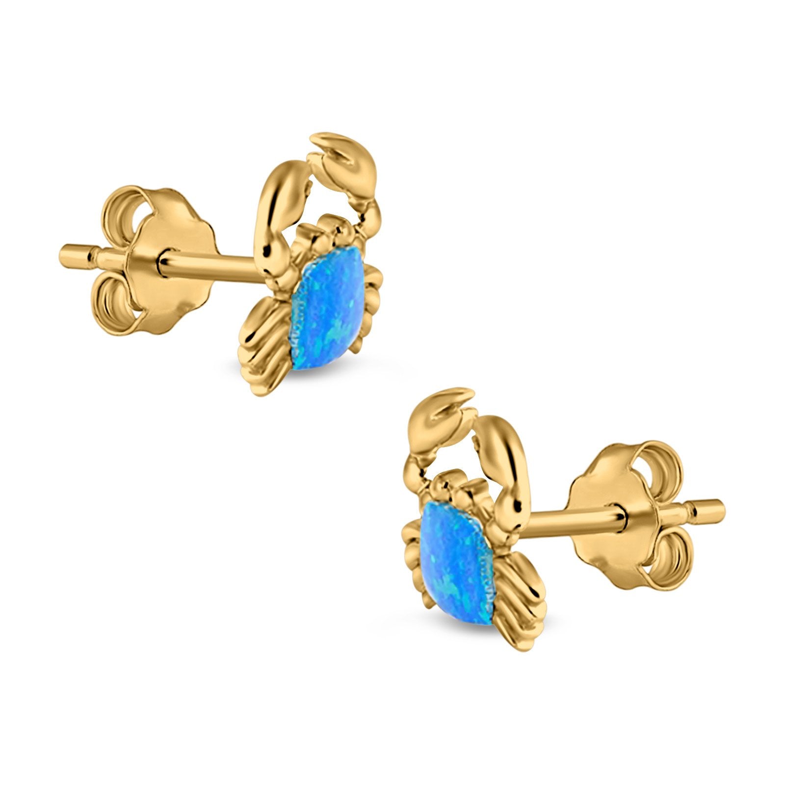Crab Stud Earrings Lab Created Opal 925 Sterling Silver (14mm)