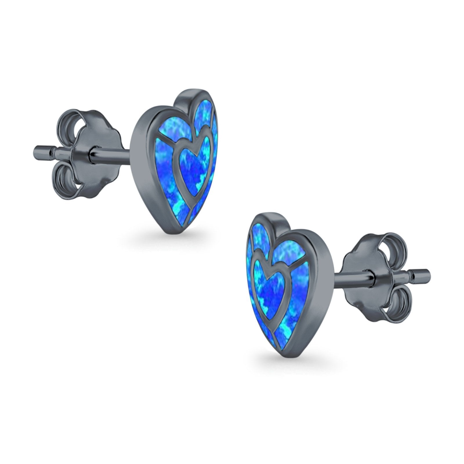 Heart Stud Earrings Lab Created Opal 925 Sterling Silver (15mm)