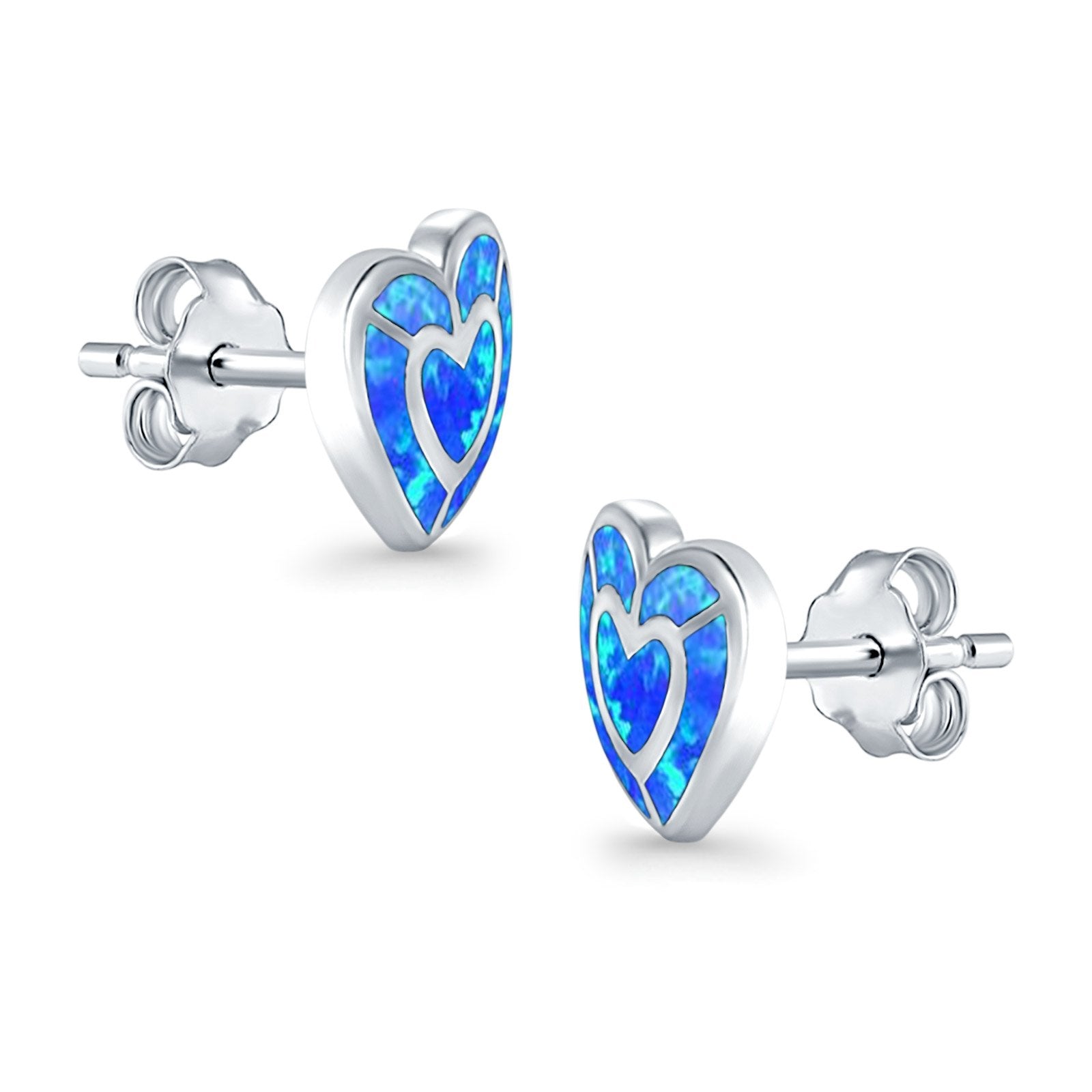 Heart Stud Earrings Lab Created Opal 925 Sterling Silver (15mm)