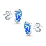 Heart Stud Earrings Lab Created Opal 925 Sterling Silver (15mm)