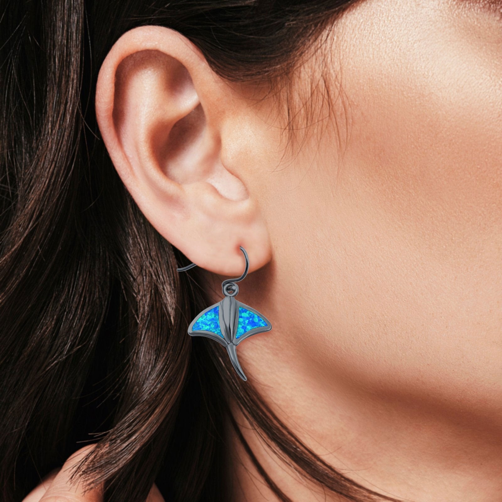 Drop Dangle Stingray Earrings Created Opal 925 Sterling Silver (20mm)