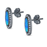 Halo Oval Stud Earrings Created Opal 925 Sterling Silver (16mm)