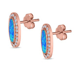 Halo Oval Stud Earrings Created Opal 925 Sterling Silver (16mm)