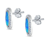 Halo Oval Stud Earrings Created Opal 925 Sterling Silver (16mm)