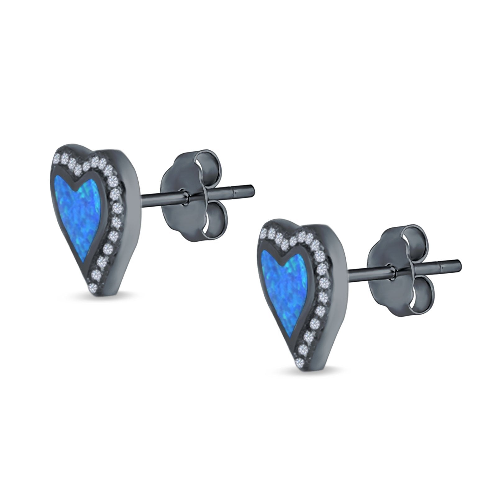 Halo Heart Stud Earrings Created Opal 925 Sterling Silver(12mm)