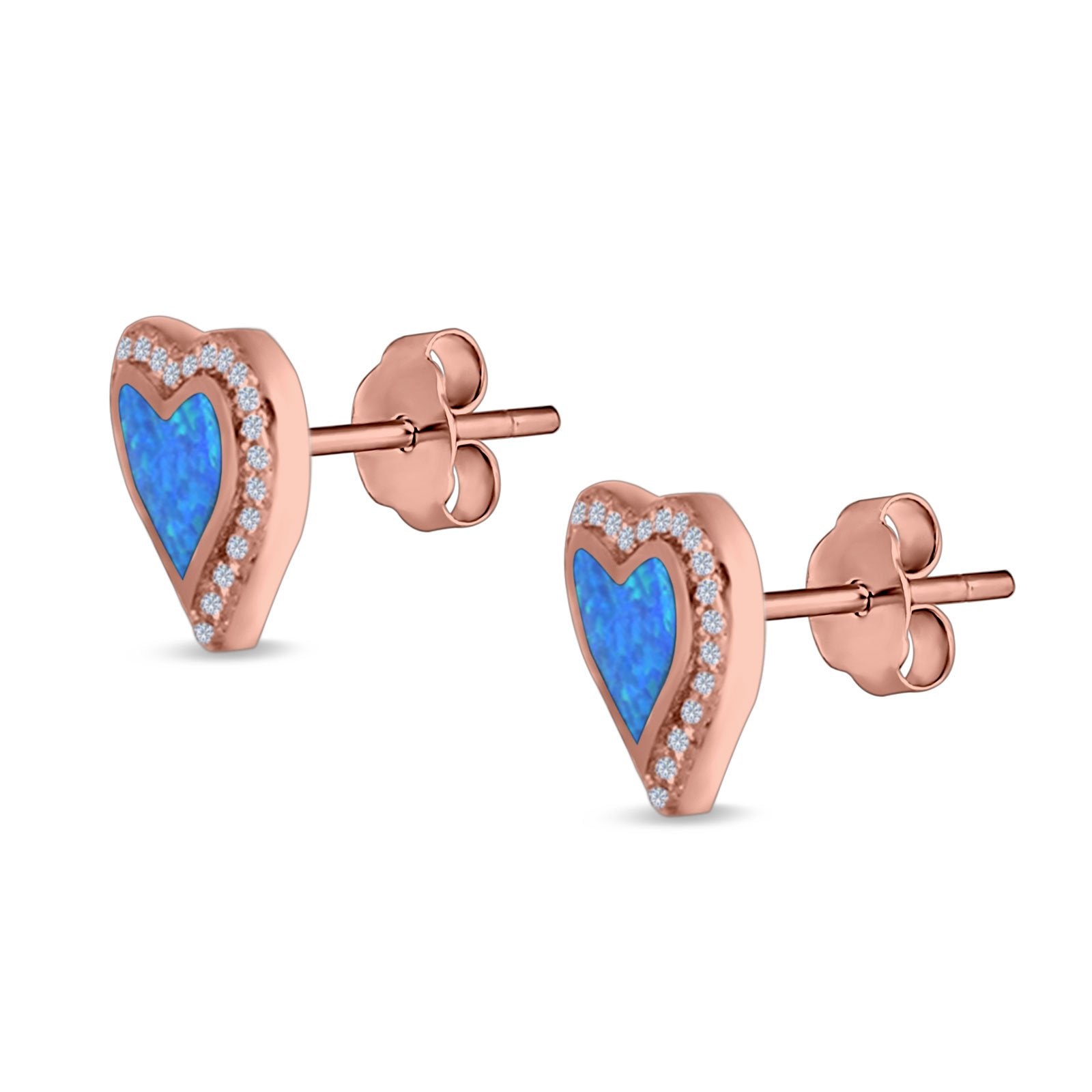 Halo Heart Stud Earrings Created Opal 925 Sterling Silver(12mm)