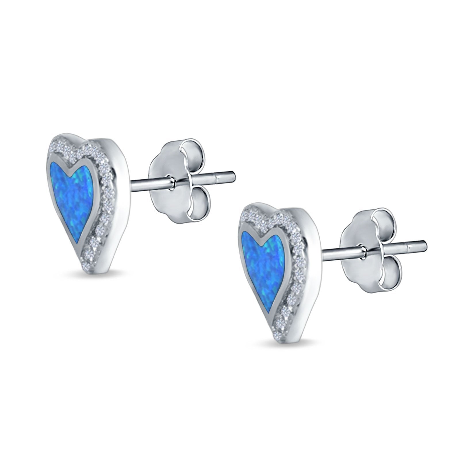 Halo Heart Stud Earrings Created Opal 925 Sterling Silver(12mm)