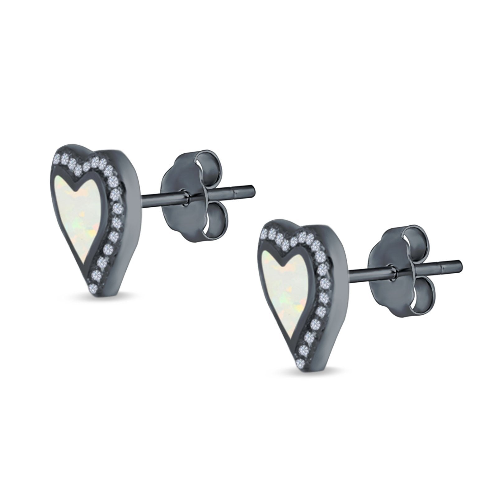 Halo Heart Stud Earrings Created Opal 925 Sterling Silver(12mm)