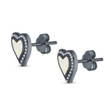 Halo Heart Stud Earrings Created Opal 925 Sterling Silver(12mm)