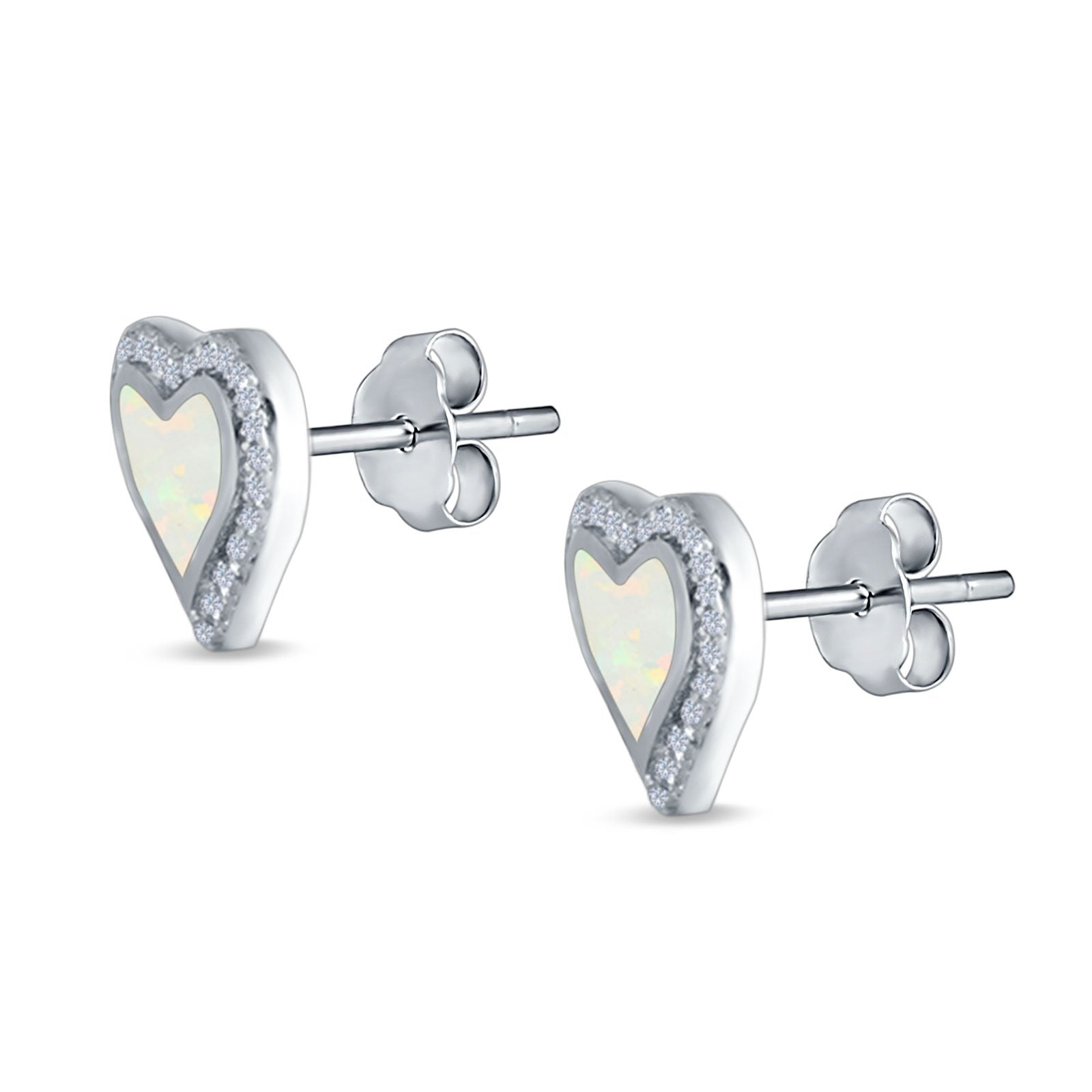 Halo Heart Stud Earrings Created Opal 925 Sterling Silver(12mm)