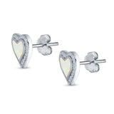 Halo Heart Stud Earrings Created Opal 925 Sterling Silver(12mm)