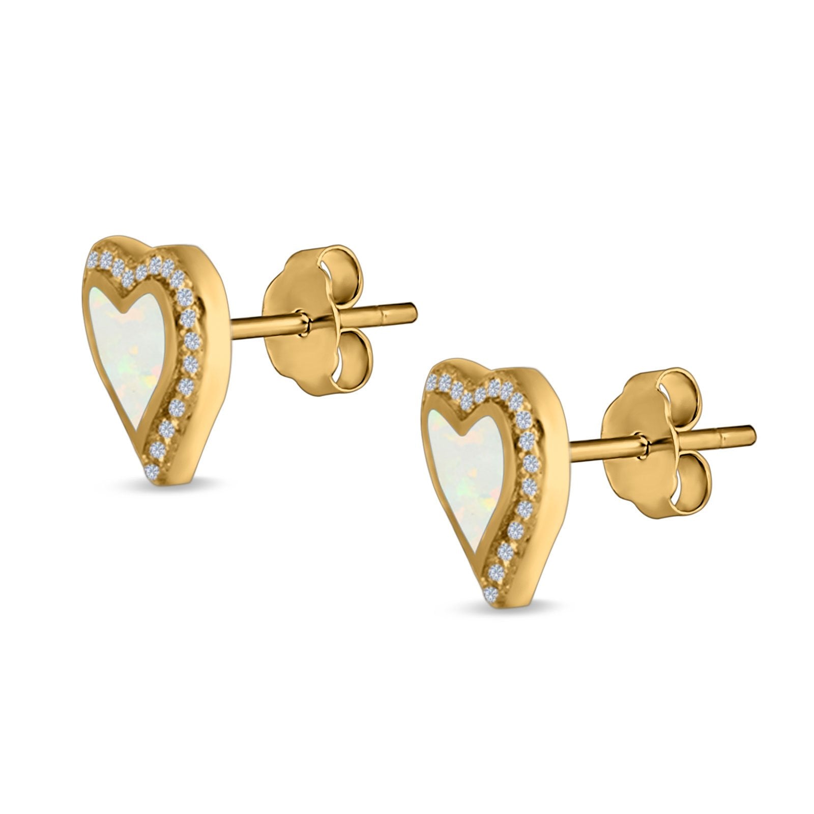 Halo Heart Stud Earrings Created Opal 925 Sterling Silver(12mm)