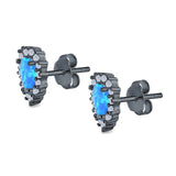 Halo Art Deco Heart Stud Earrings Created Opal 925 Sterling Silver (12mm)