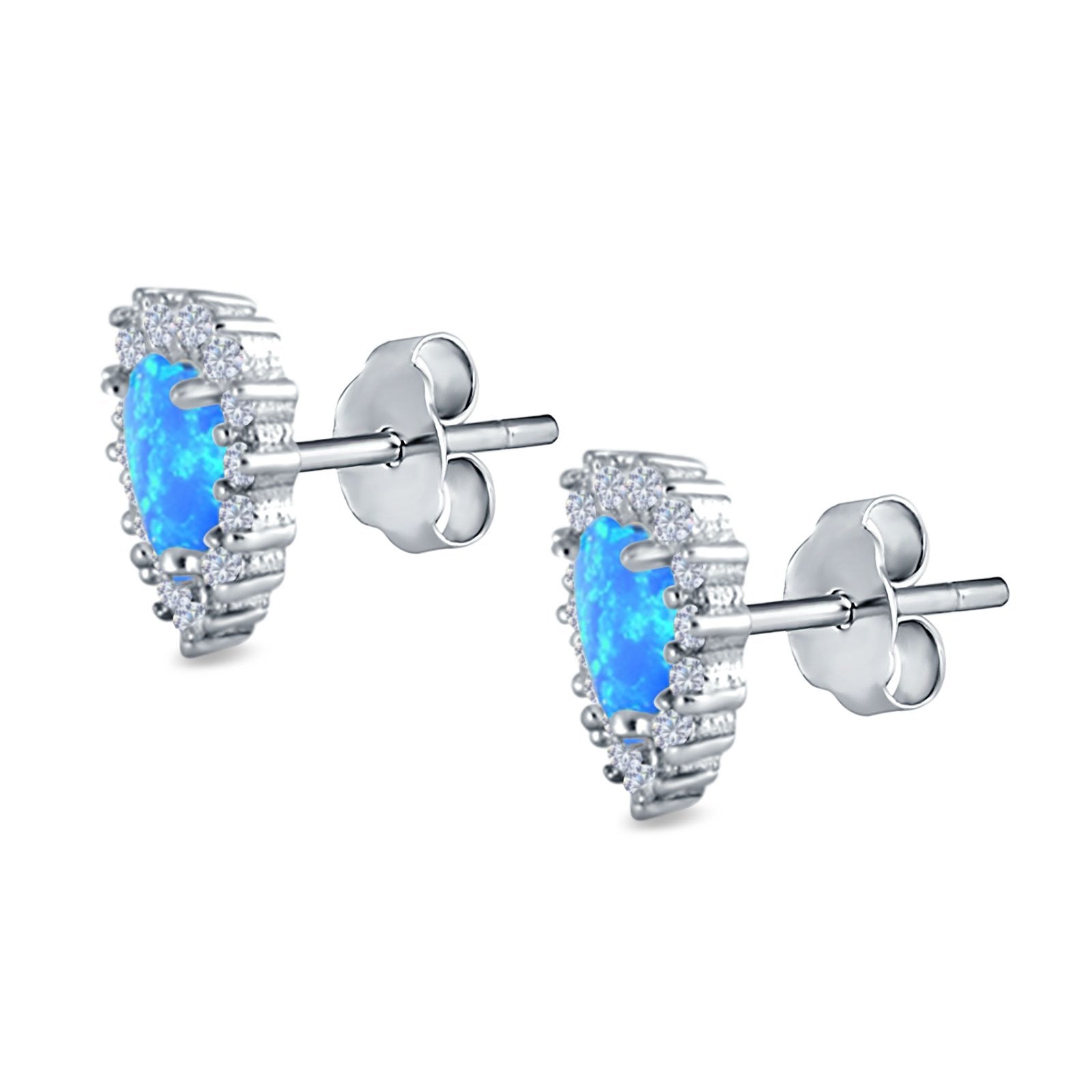 Halo Art Deco Heart Stud Earrings Created Opal 925 Sterling Silver (12mm)