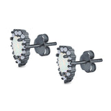 Halo Art Deco Heart Stud Earrings Created Opal 925 Sterling Silver (12mm)