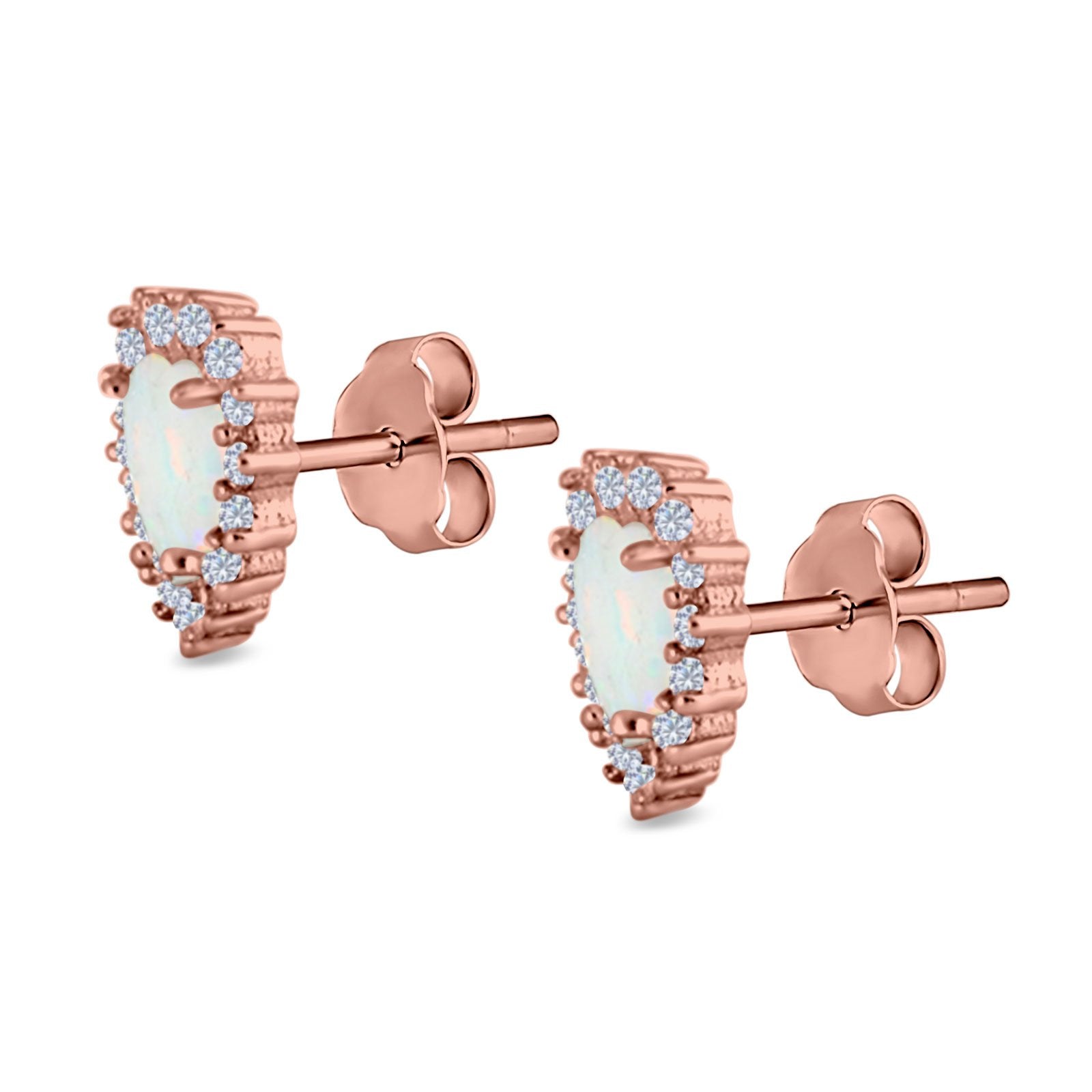 Halo Art Deco Heart Stud Earrings Created Opal 925 Sterling Silver (12mm)