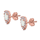 Halo Art Deco Heart Stud Earrings Created Opal 925 Sterling Silver (12mm)