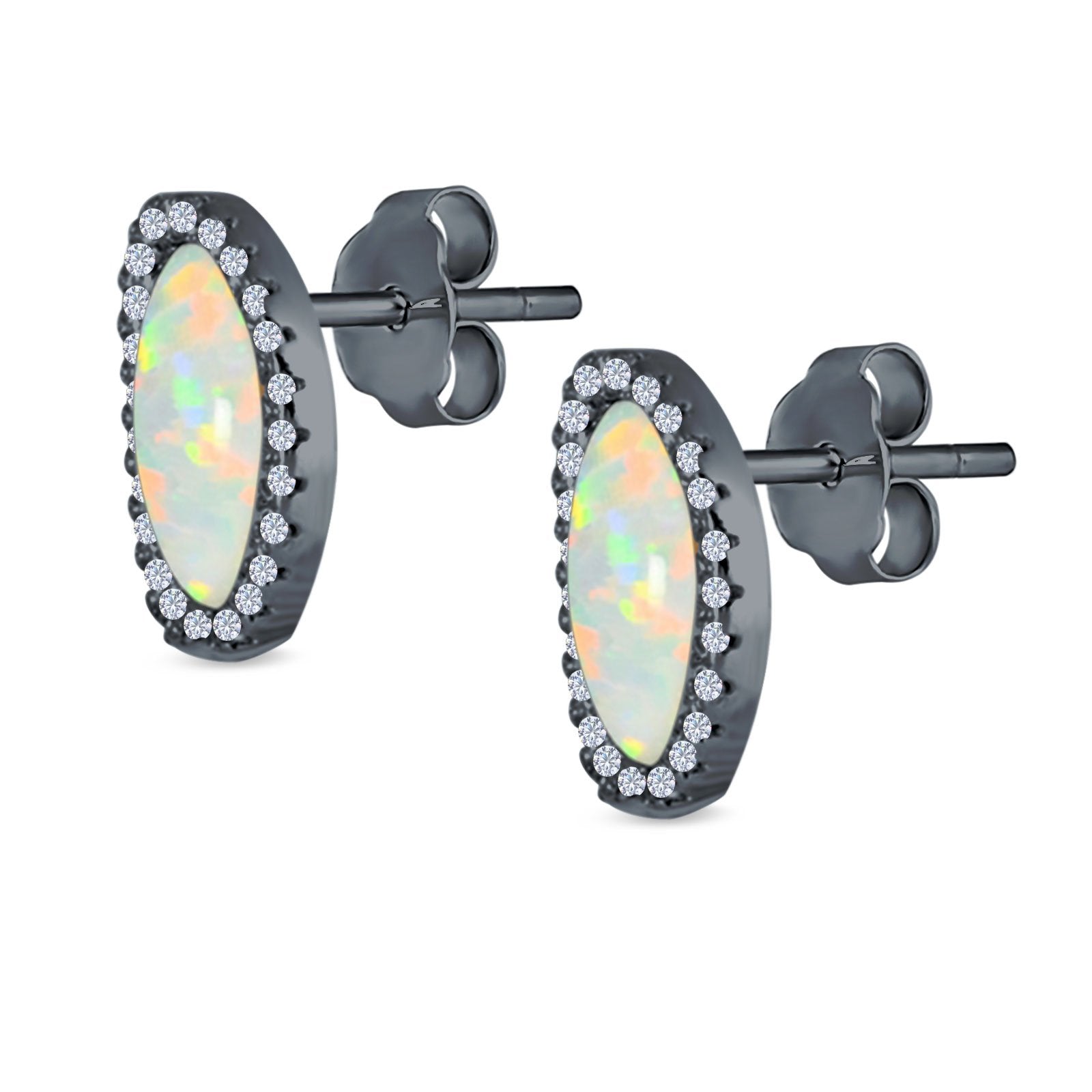 Halo Stud Earrings Created Opal 925 Sterlig Silver(12mm)