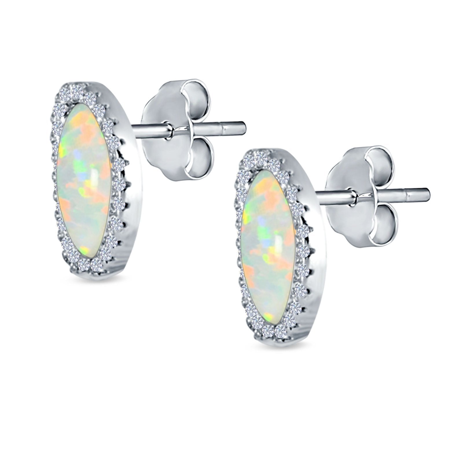 Halo Stud Earrings Created Opal 925 Sterlig Silver(12mm)