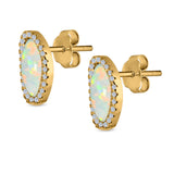 Halo Stud Earrings Created Opal 925 Sterlig Silver(12mm)