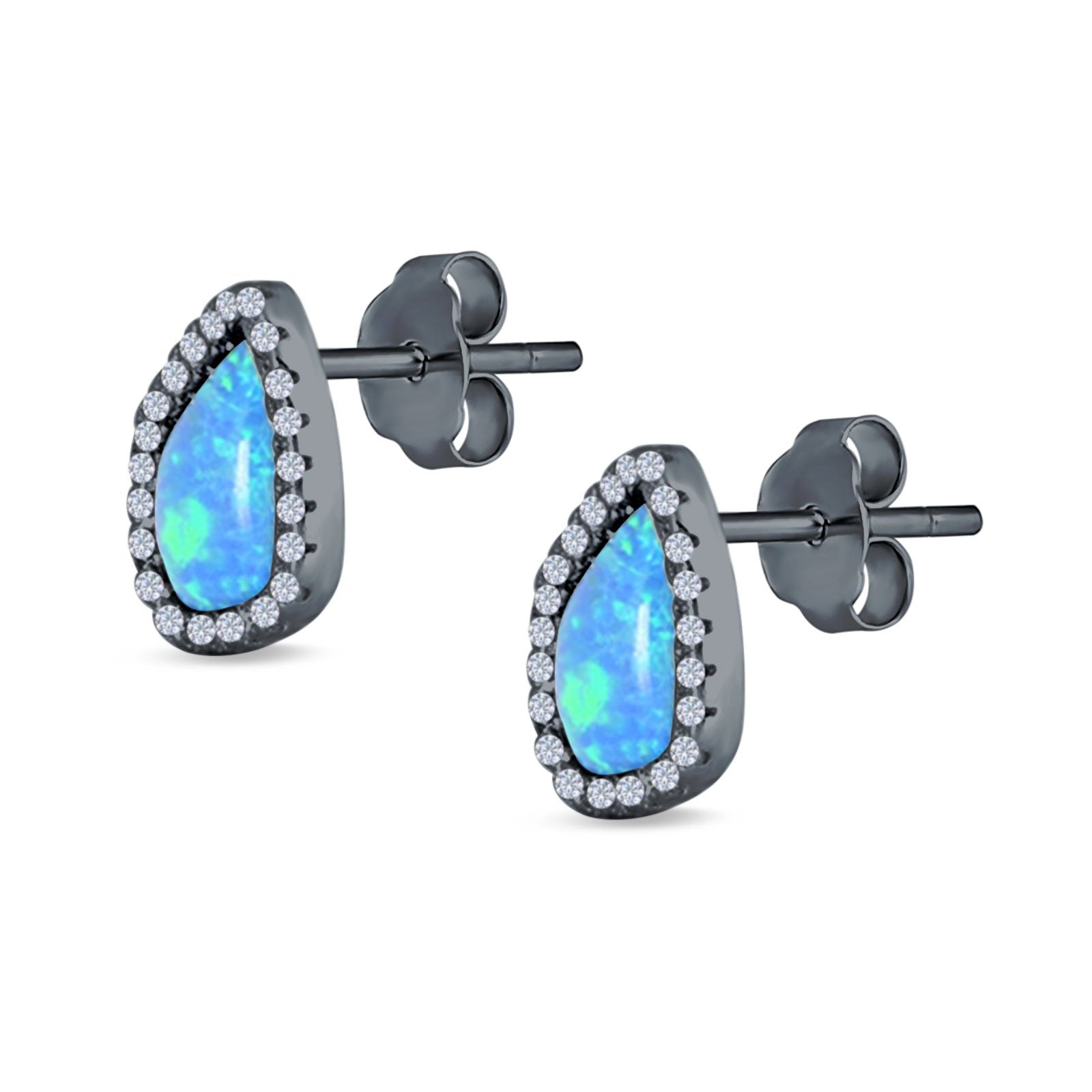 Halo Stud Earrings Created Opal 925 Sterling Silver (12mm)