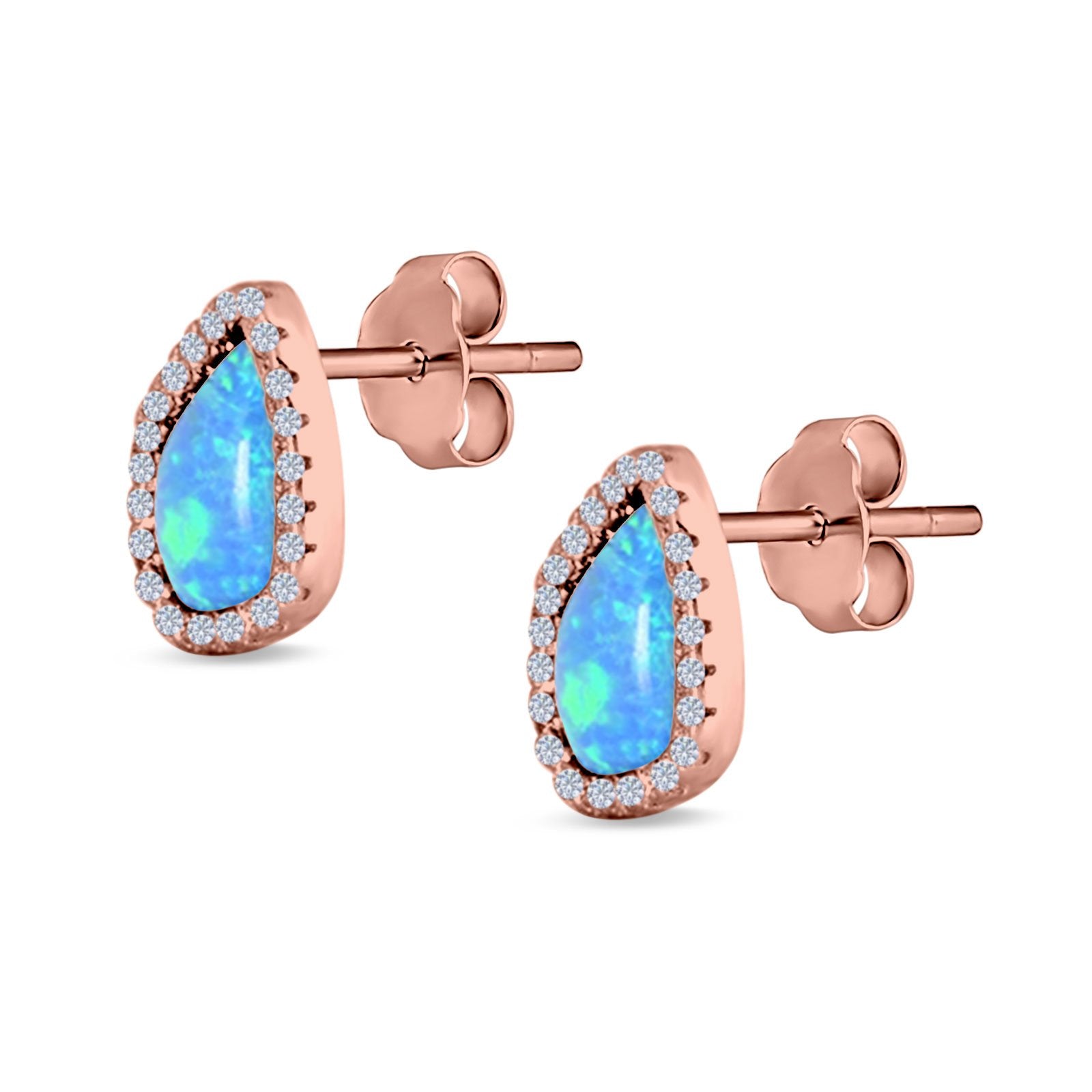 Halo Stud Earrings Created Opal 925 Sterling Silver (12mm)