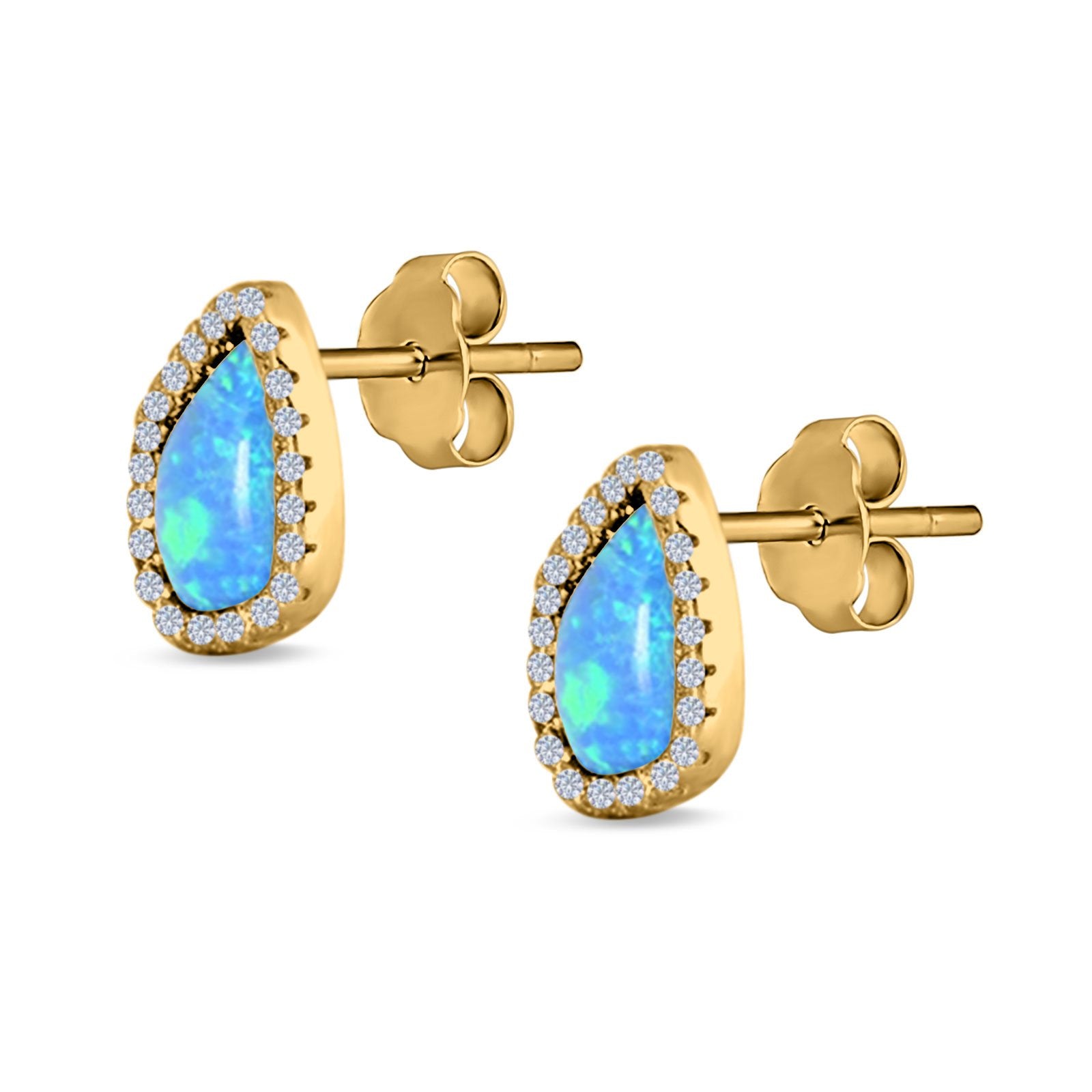 Halo Stud Earrings Created Opal 925 Sterling Silver (12mm)