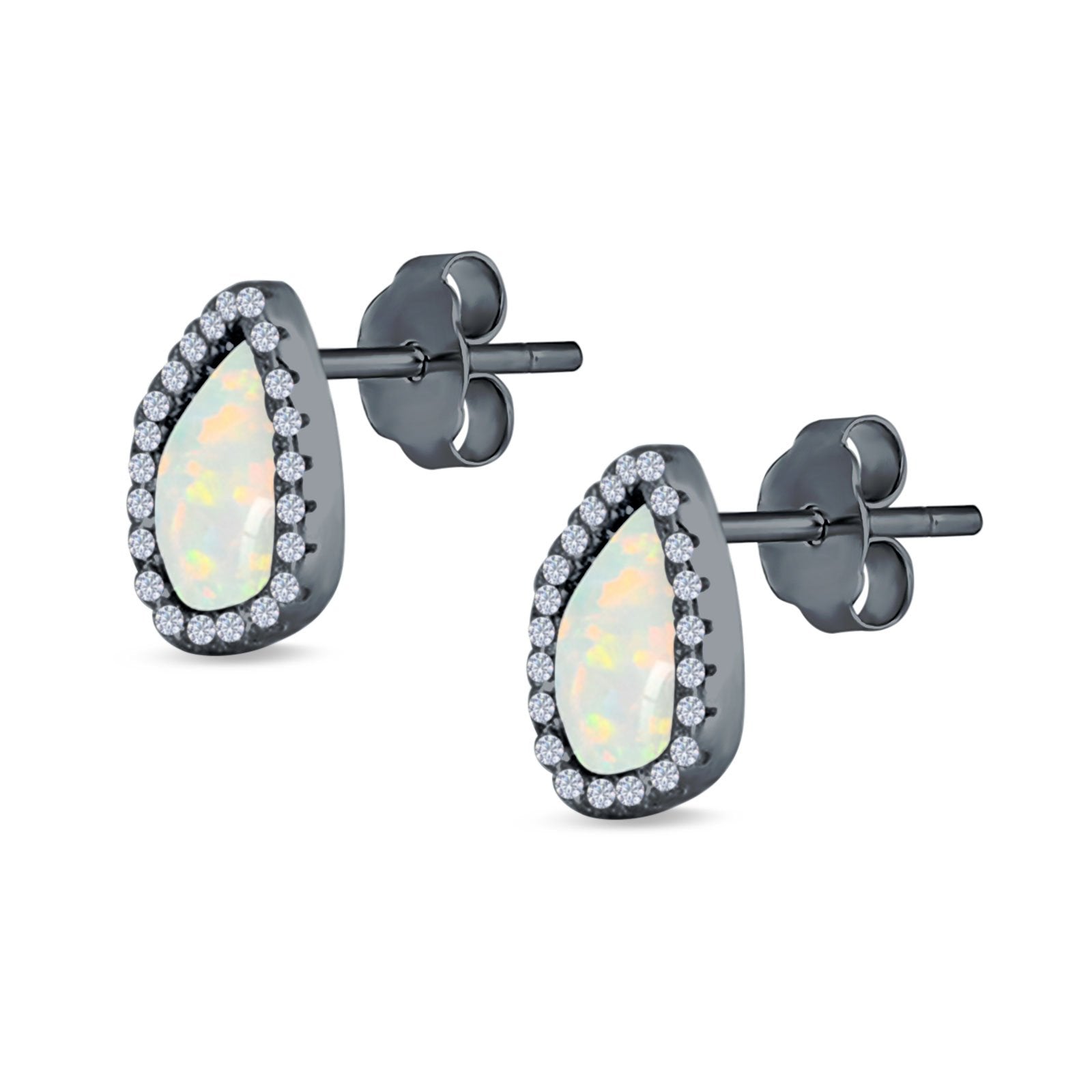 Halo Stud Earrings Created Opal 925 Sterling Silver (12mm)