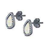 Halo Stud Earrings Created Opal 925 Sterling Silver (12mm)