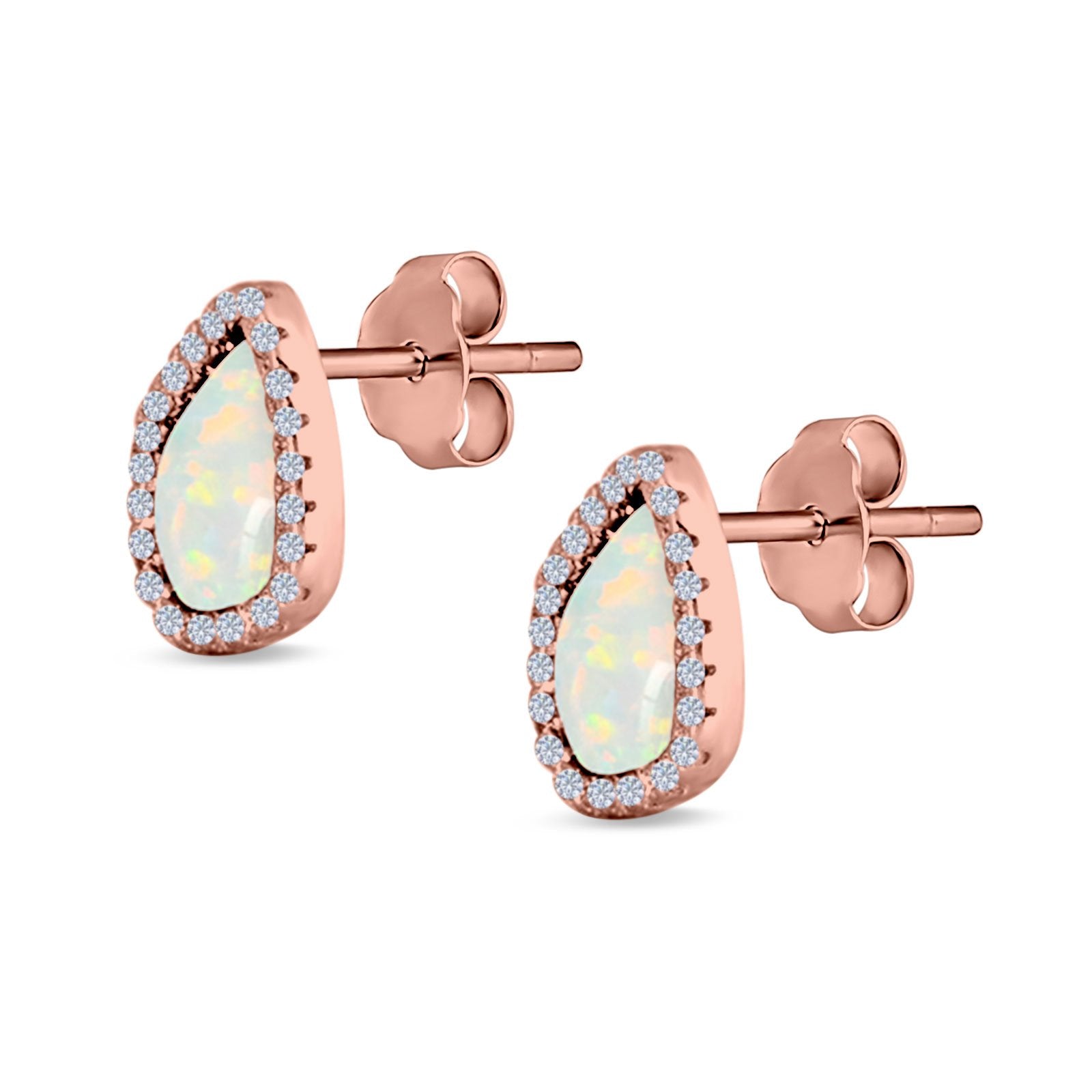 Halo Stud Earrings Created Opal 925 Sterling Silver (12mm)