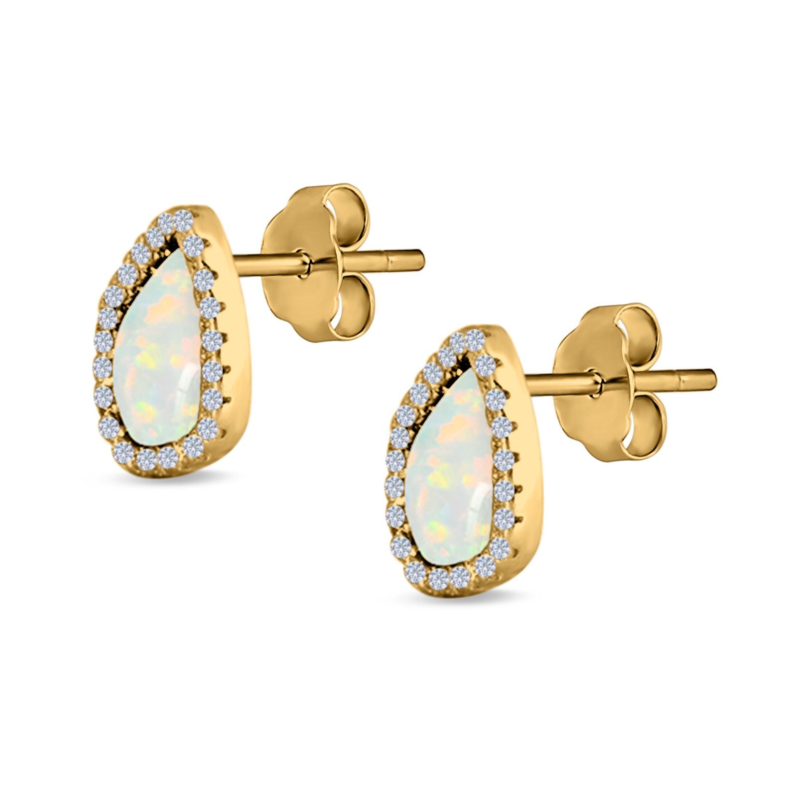 Halo Stud Earrings Created Opal 925 Sterling Silver (12mm)