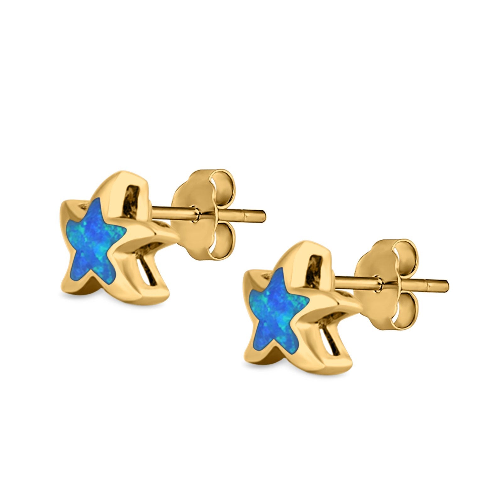 Starfish Stud Earrings Created Opal 925 Sterling Silver (9mm)