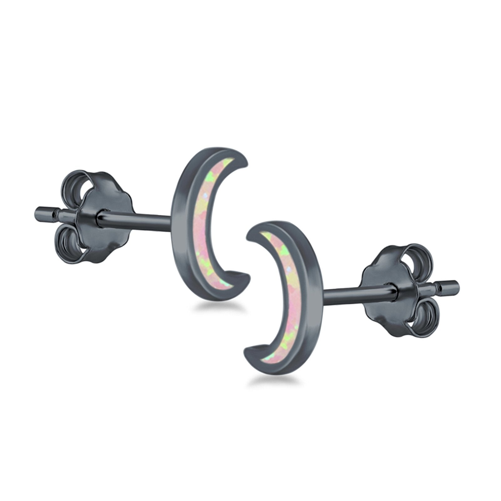 Moon Stud Earrings Lab Created Opal 925 Sterling Silver