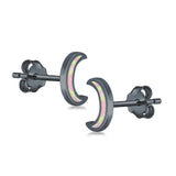 Moon Stud Earrings Lab Created Opal 925 Sterling Silver