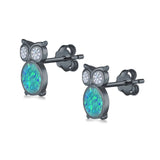 Owl Stud Earrings Lab Created Opal 925 Sterling Silver