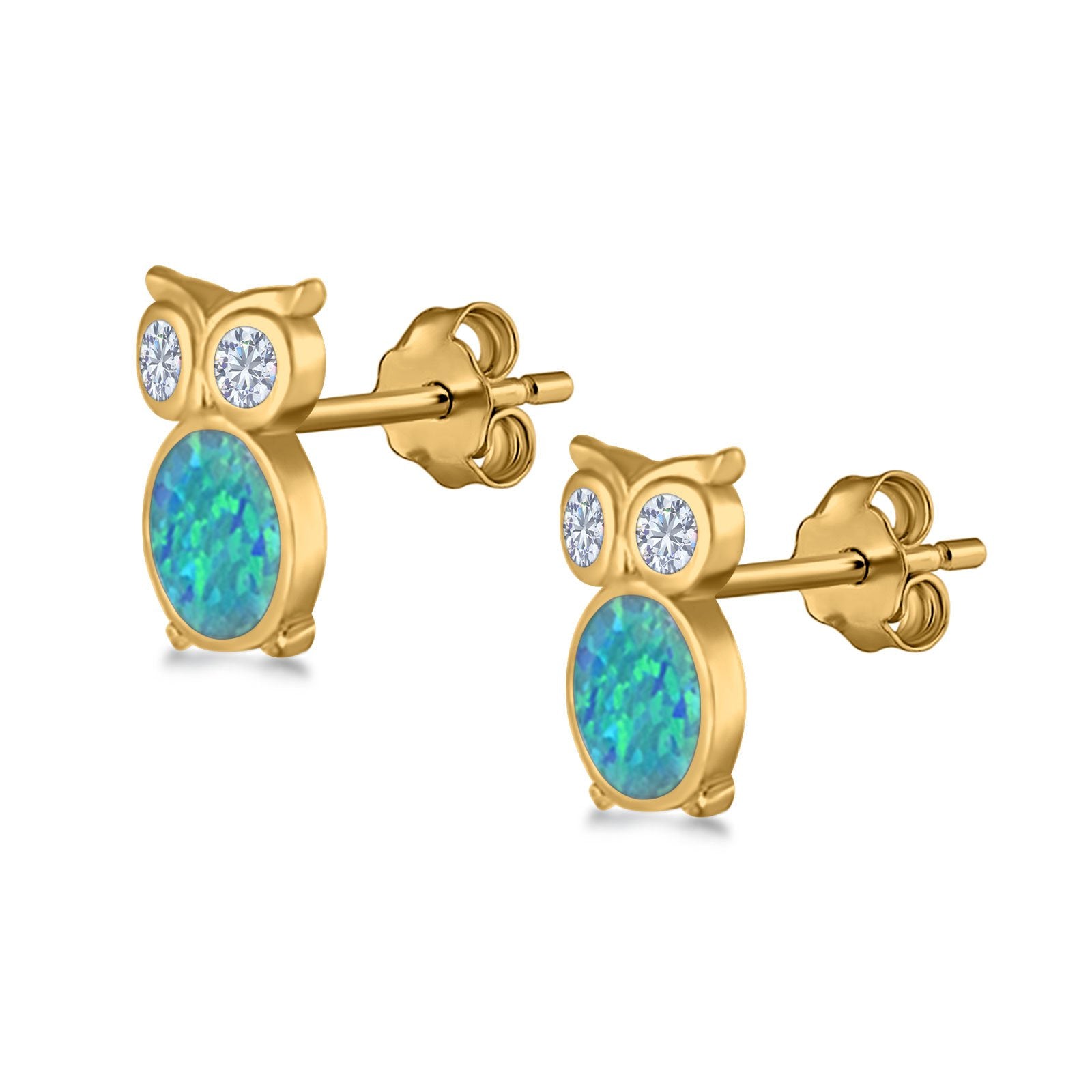Owl Stud Earrings Lab Created Opal 925 Sterling Silver