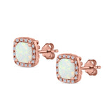 Halo Princess Cut Stud Earrings Created Opal 925 Sterling Silver