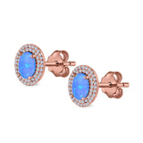 Double Halo Stud Earrings Oval Lab Created Opal 925 Sterling Silver