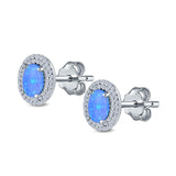 Double Halo Stud Earrings Oval Lab Created Opal 925 Sterling Silver