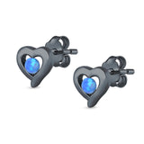 Heart Stud Earrings Round Lab Created Opal 925 Sterling Silver
