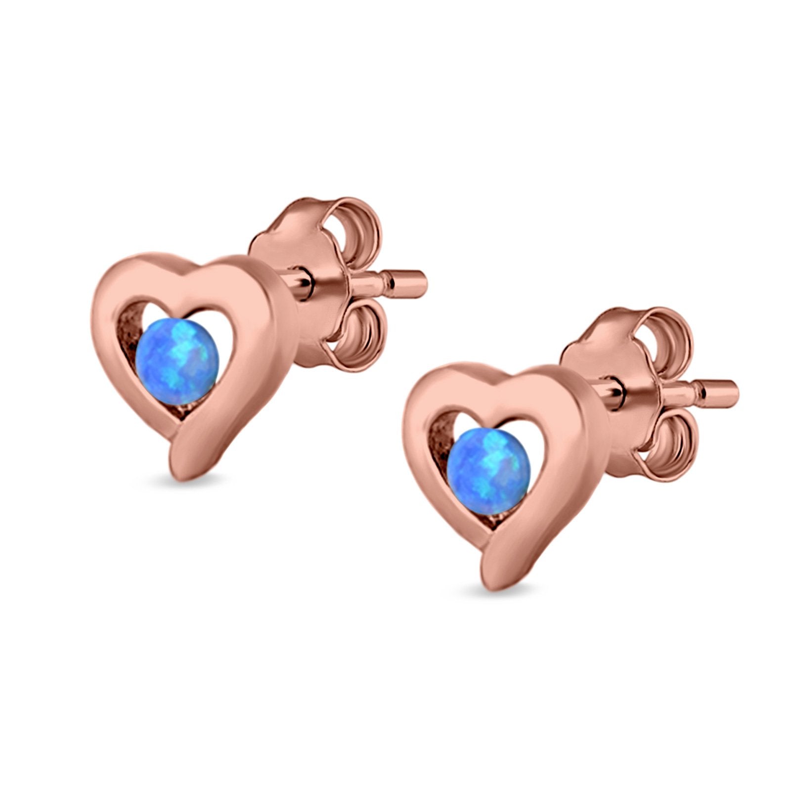 Heart Stud Earrings Round Lab Created Opal 925 Sterling Silver