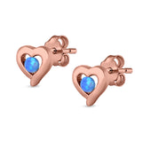 Heart Stud Earrings Round Lab Created Opal 925 Sterling Silver