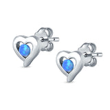 Heart Stud Earrings Round Lab Created Opal 925 Sterling Silver