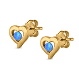 Heart Stud Earrings Round Lab Created Opal 925 Sterling Silver