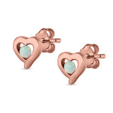 Heart Stud Earrings Round Lab Created Opal 925 Sterling Silver