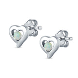 Heart Stud Earrings Round Lab Created Opal 925 Sterling Silver
