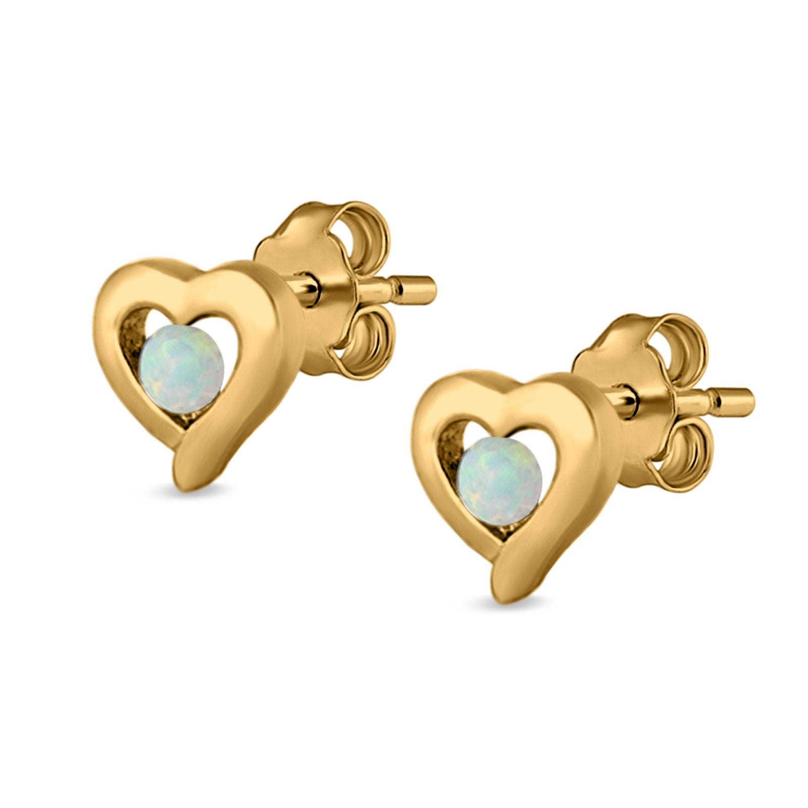 Heart Stud Earrings Round Lab Created Opal 925 Sterling Silver