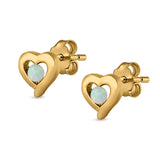 Heart Stud Earrings Round Lab Created Opal 925 Sterling Silver