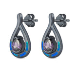 Teardrop Pear Simulated Amethyst Stud Earrings Created Opal 925 Sterling Silver