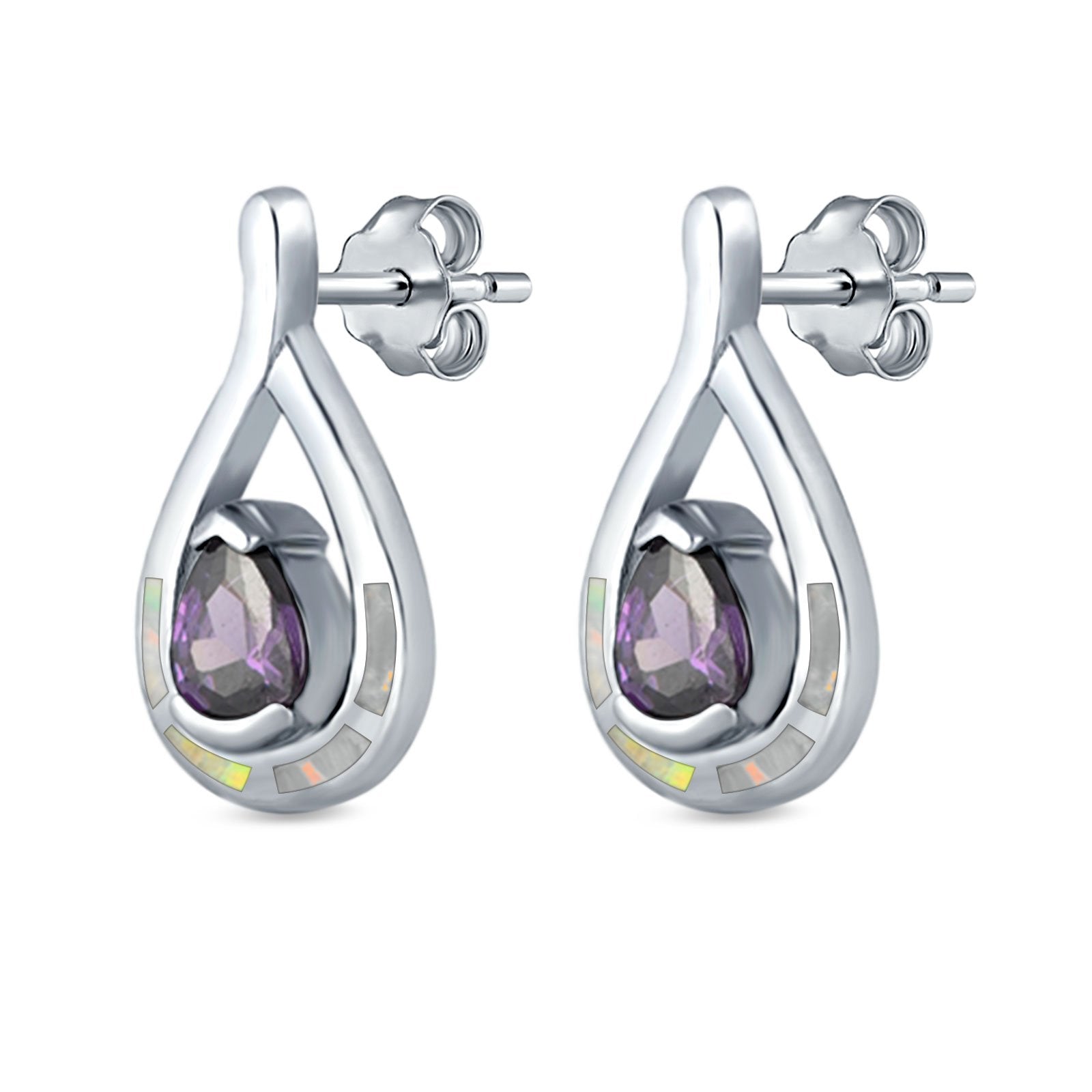 Teardrop Pear Simulated Amethyst Stud Earrings Created Opal 925 Sterling Silver